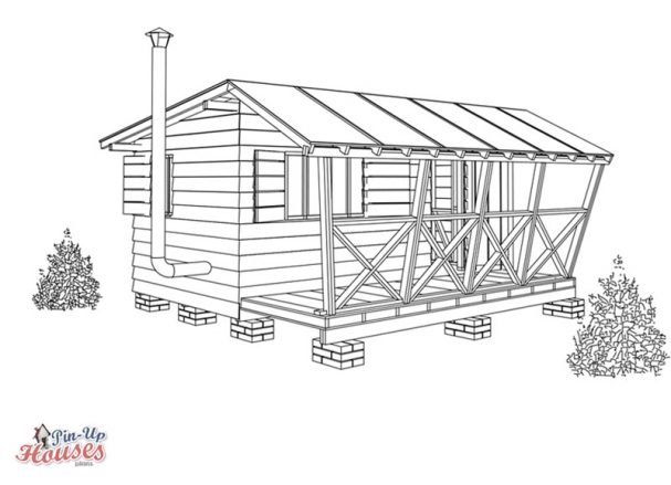 easy to build small wooden cabin, exterior board cladding