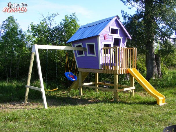 playing complex with house, slide and swings