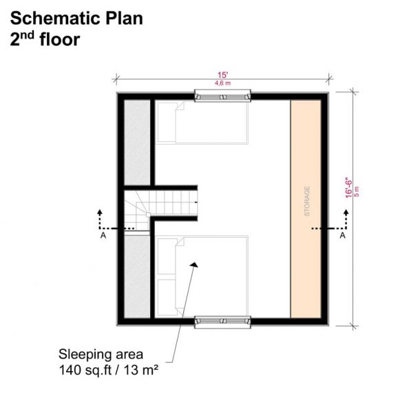 Scandinavian Cabin Plans   Scandinavian Small Loft Cabin Floor Plans 607x607 