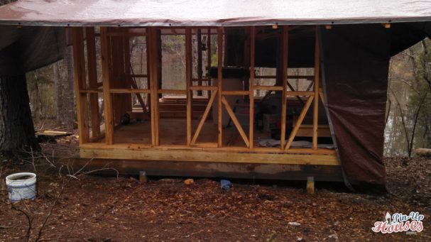wall frames of small cabin under construction