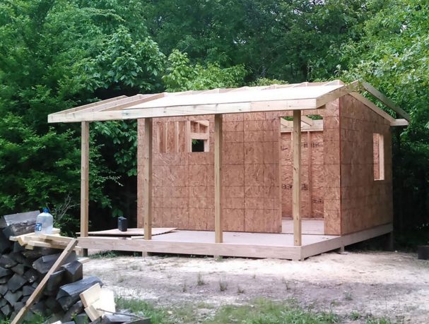 timber roof framing on small cabin