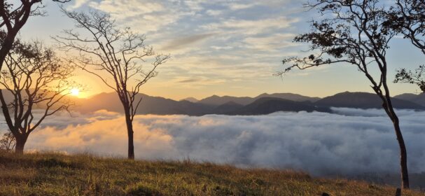 Sunrise mountain view from off-grid tiny house location