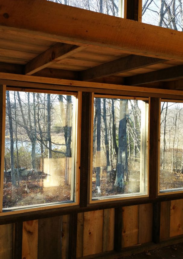 window frames in cabin with front porch