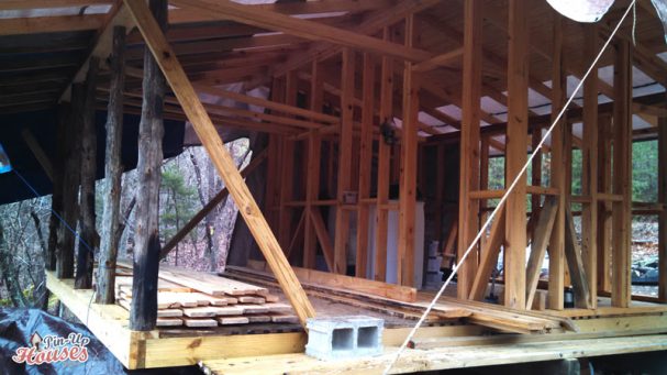 small wood cabin under construction